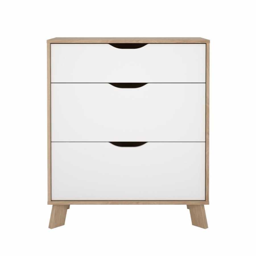 TVILUM Ikast Kommode mit 3 Schubladen, Jackson Hickory / Weiß, 78,7 x 39,8 x 92,2 cm