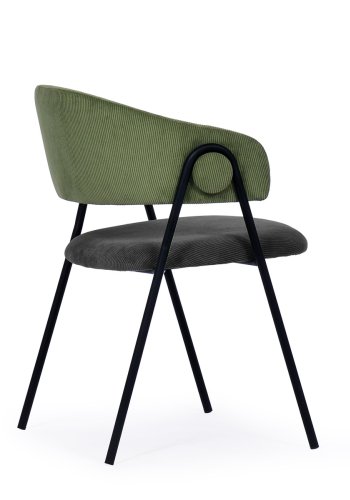 HOUSE OF SANDER Lina Esszimmerstuhl, mit Armlehnen – dunkelgrau/grüner Samt und schwarzes Metall
