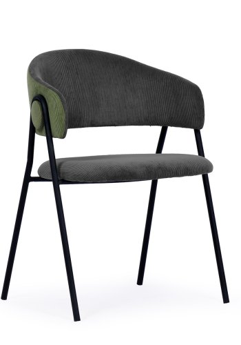 HOUSE OF SANDER Lina Esszimmerstuhl, mit Armlehnen – dunkelgrau/grüner Samt und schwarzes Metall