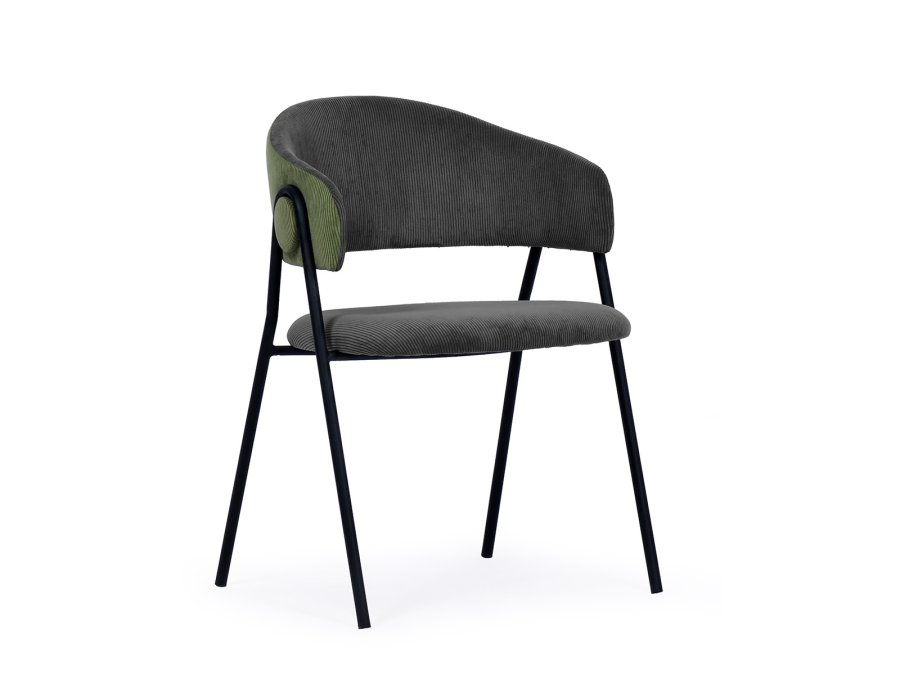 HOUSE OF SANDER Lina Esszimmerstuhl, mit Armlehnen – dunkelgrau/grüner Samt und schwarzes Metall
