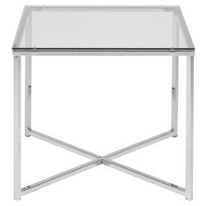 ACT NORDIC Cross Hörnbord, Fyrkantigt - Klarglas och Krommetall (50 x 50 cm)