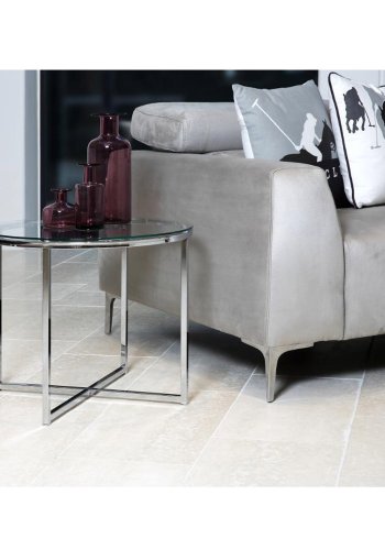 ACT NORDIC Cross hjrnebord, rundt - klart glass og krommetall (55)