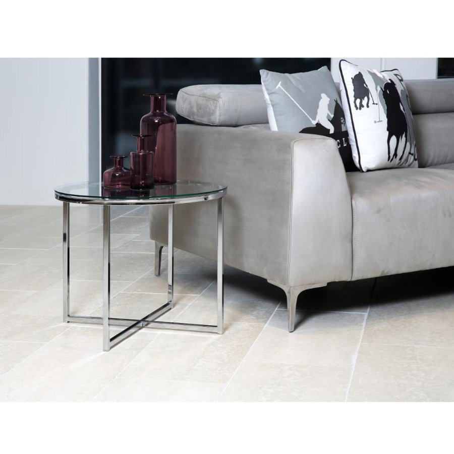 ACT NORDIC Cross hjrnebord, rundt - klart glass og krommetall (55)