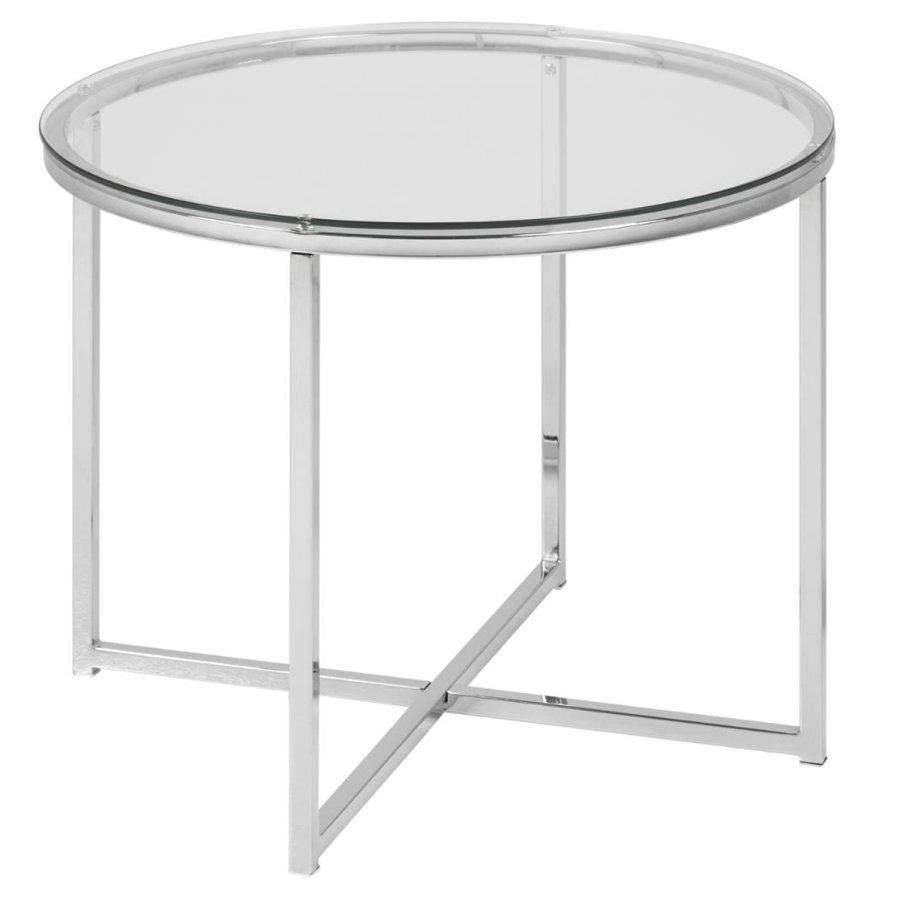 ACT NORDIC Cross hjrnebord, rundt - klart glass og krommetall (55)