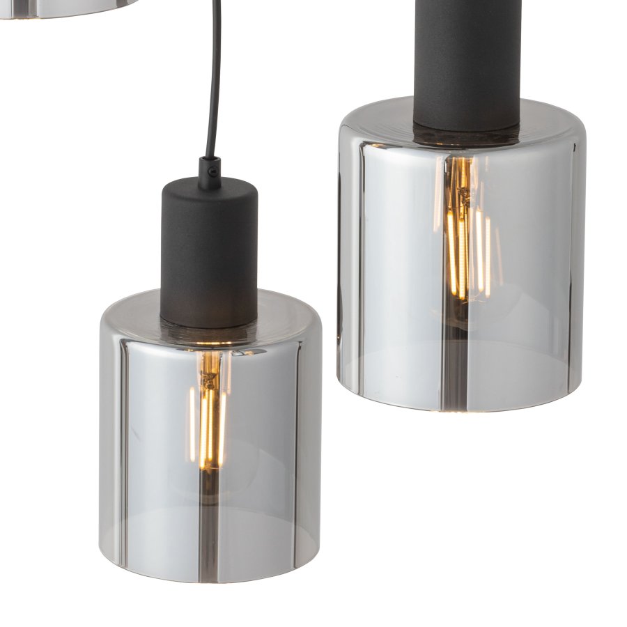 TK Sierra taklampe, m. 3 skjermer - glass og sort metall