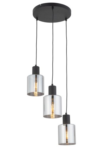 TK Sierra taklampe, m. 3 skjermer - glass og sort metall