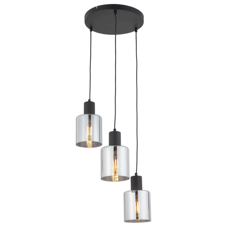 TK Sierra taklampe, m. 3 skjermer - glass og sort metall