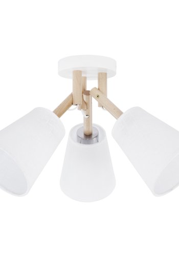 TK Vaio taklampe, m. 3 skjermer - hvitt stoff, tre og metall