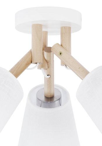 TK Vaio taklampe, m. 3 skjermer - hvitt stoff, tre og metall