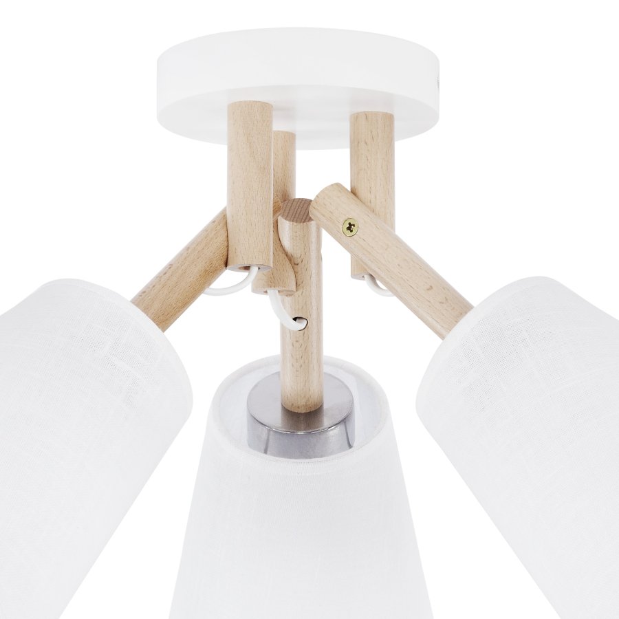 TK Vaio taklampe, m. 3 skjermer - hvitt stoff, tre og metall