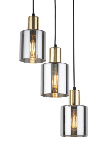 TK Sierra taklampe, m. 3 skjermer - glass og gullmetall