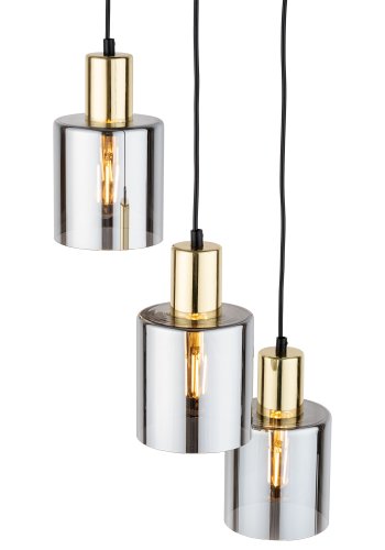 TK Sierra taklampe, m. 3 skjermer - glass og gullmetall