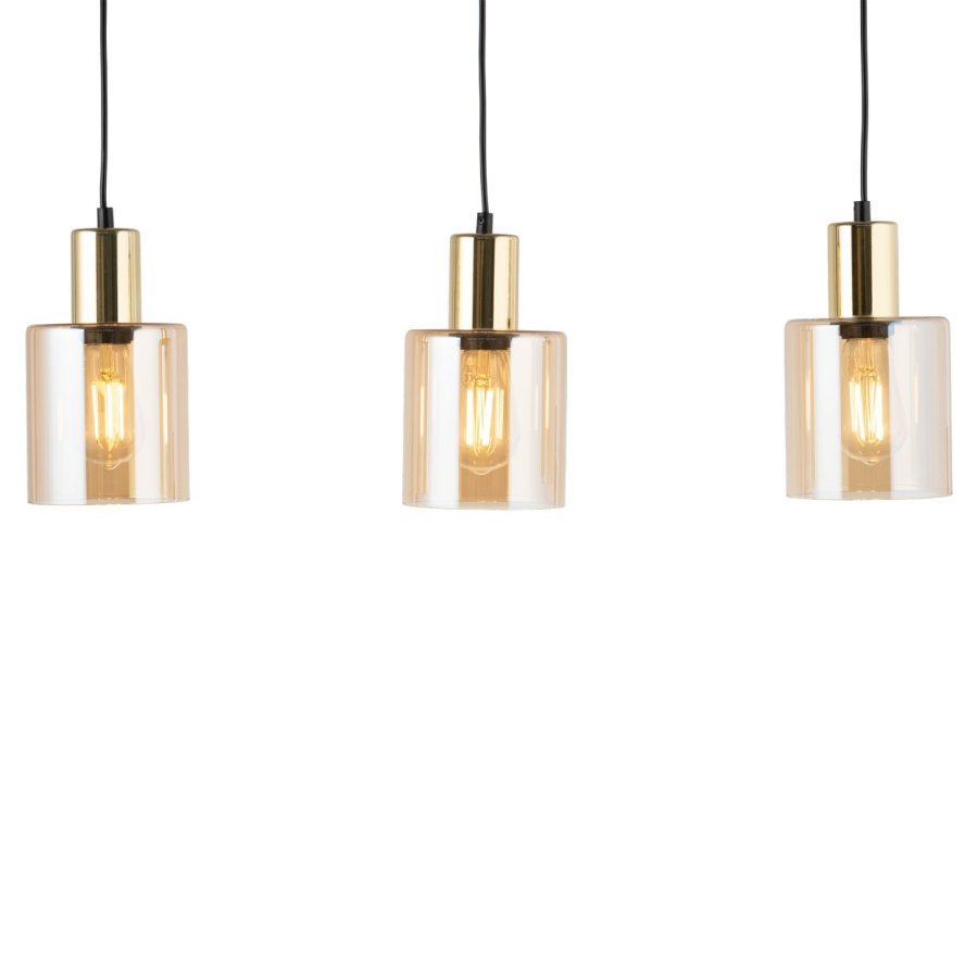 TK Sierra taklampe, m. 3 skjermer - gult glass og gullmetall