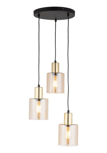 TK Sierra taklampe, m. 3 skjermer - gult glass og gullmetall