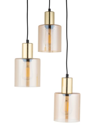 TK Sierra taklampe, m. 3 skjermer - gult glass og gullmetall