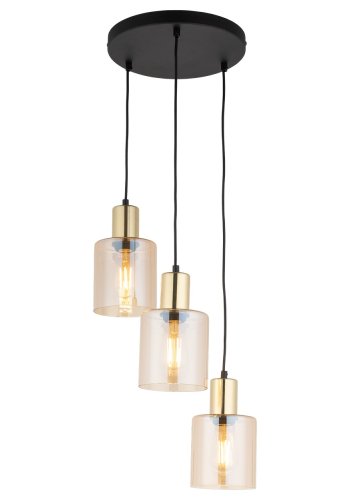 TK Sierra taklampe, m. 3 skjermer - gult glass og gullmetall