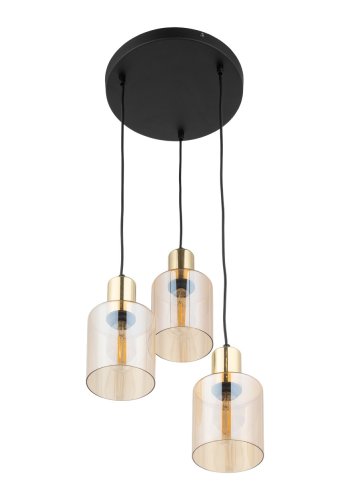 TK Sierra taklampe, m. 3 skjermer - gult glass og gullmetall