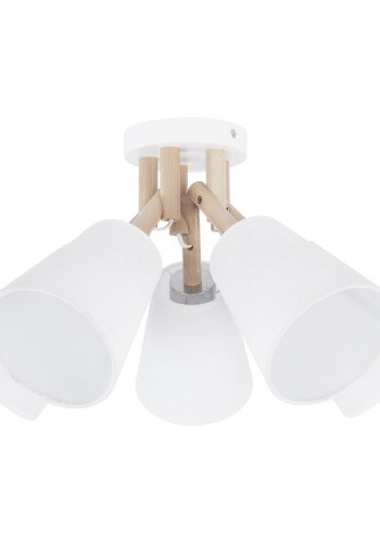 TK Vaio taklampe, m. 5 skjermer - hvitt stoff, tre og metall