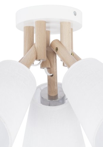 TK Vaio taklampe, m. 5 skjermer - hvitt stoff, tre og metall