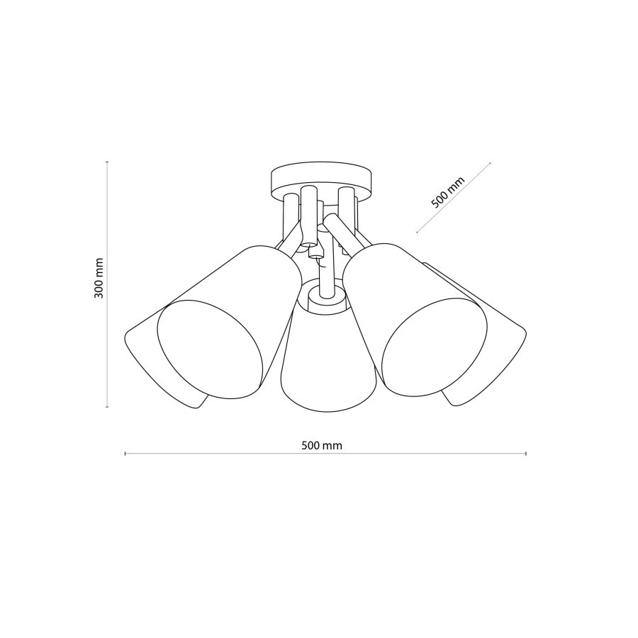 TK Vaio taklampe, m. 5 skjermer - hvitt stoff, tre og metall