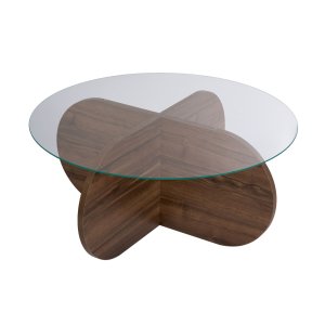 NORDVRK Aeris sofabord, rund - klar glas og valnd melamin (75)