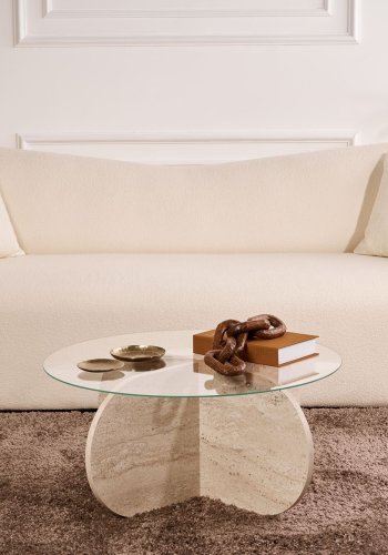 NORDVRK Aeris - Travertin, gjennomsiktig salongbord