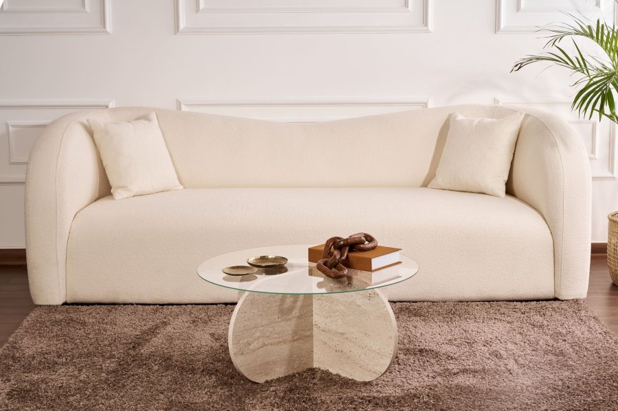 NORDVRK Aeris - Travertin, gjennomsiktig salongbord