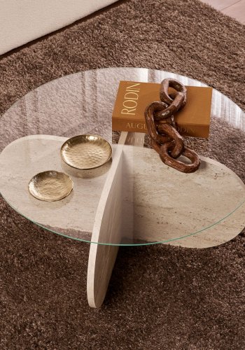 NORDVRK Aeris - Travertin, gjennomsiktig salongbord