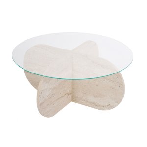 NORDVRK Aeris sofabord, rund - klar glas og Travertin melamin (75)