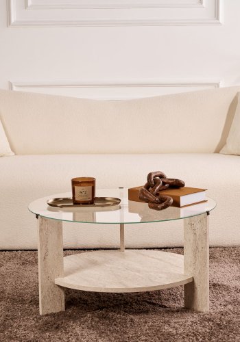 NORDVRK Clara - Travertin, gjennomsiktig salongbord