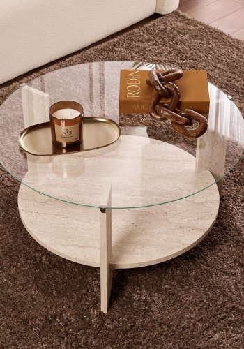 NORDVRK Clara - Travertin, gjennomsiktig salongbord