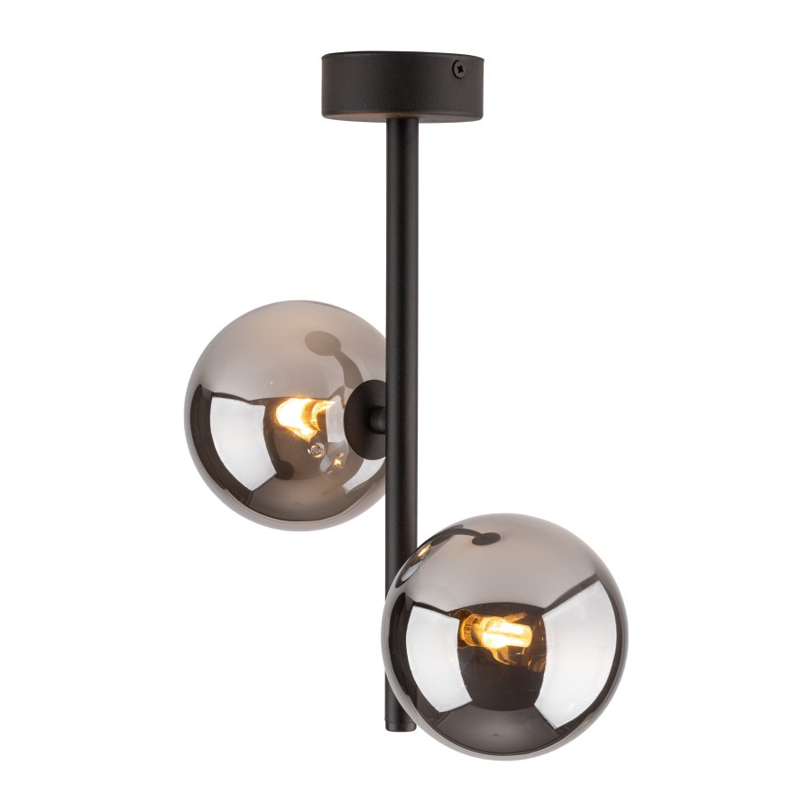 TK Ester loftlampe, m. 2 skrme - sort glas og metal