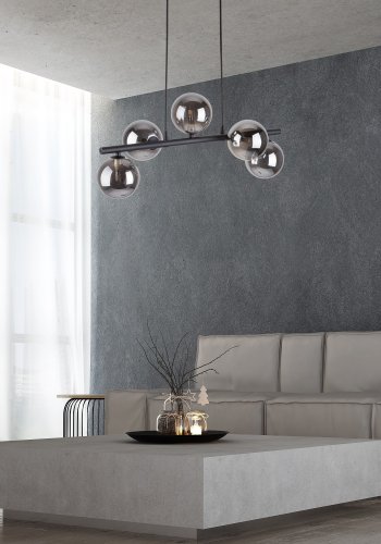 TK Ester taklampe, m. 5 skjermer - svart glass og metall