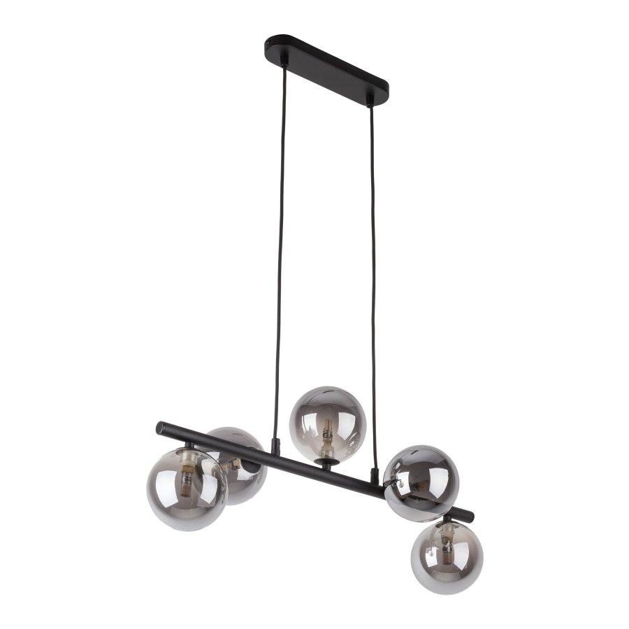 TK Ester taklampe, m. 5 skjermer - svart glass og metall