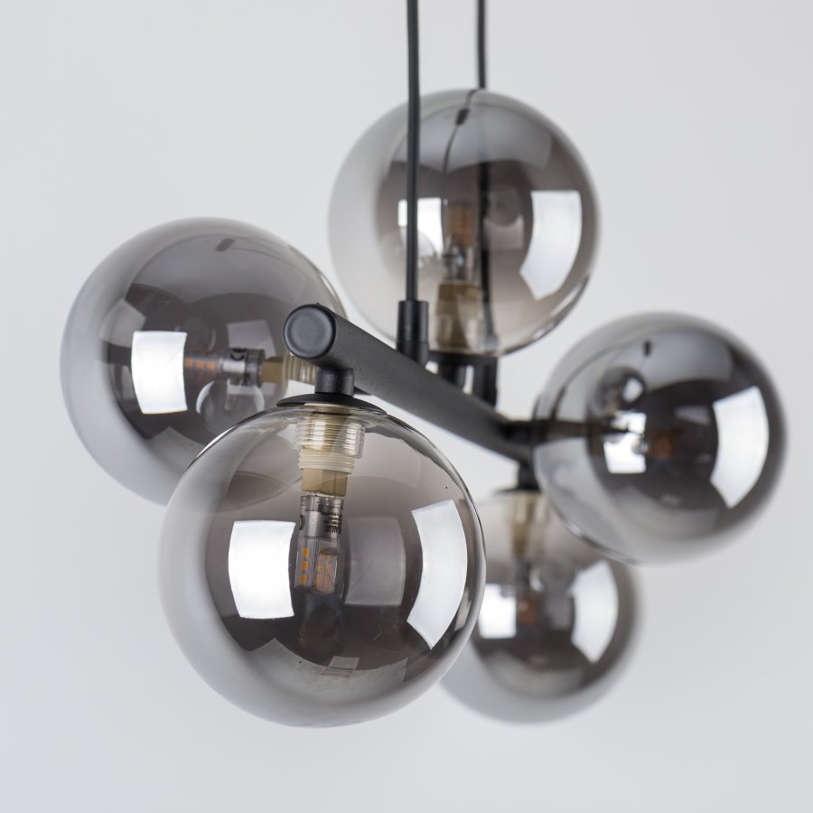 TK Ester taklampe, m. 5 skjermer - svart glass og metall