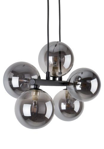 TK Ester taklampe, m. 5 skjermer - svart glass og metall