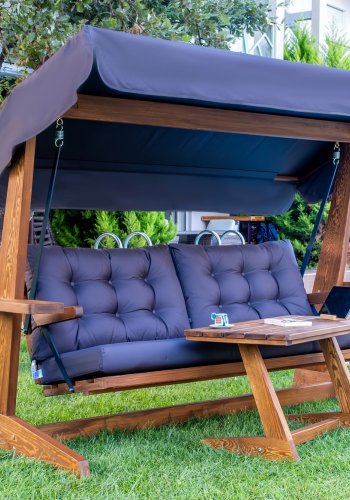 NORDVRK Viva 2400 utendrs trippelhengende sofa - antrasittgrtt polyesterstoff og grantre