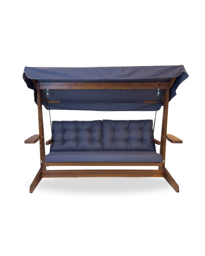 NORDVRK Viva 2400 utendrs trippelhengende sofa - antrasittgrtt polyesterstoff og grantre