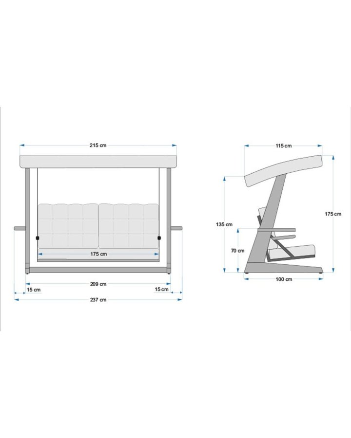 NORDVRK Viva 2400 utendrs trippelhengende sofa - antrasittgrtt polyesterstoff og grantre