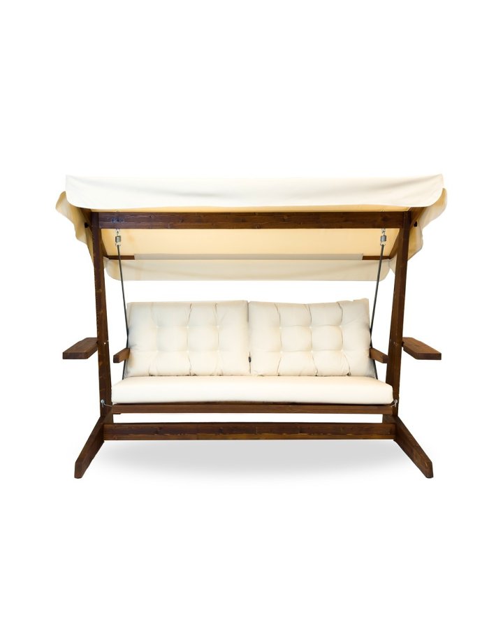 NORDVRK Viva 2400 utendrs trippel hengende sofa - beige polyesterstoff og grantre