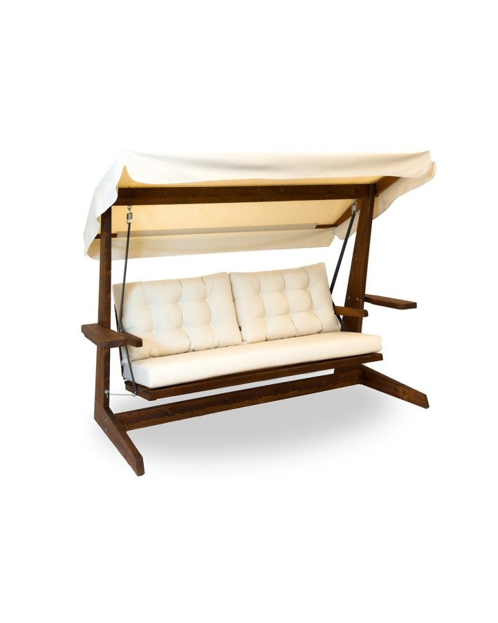 NORDVRK Viva 2400 utendrs trippel hengende sofa - beige polyesterstoff og grantre