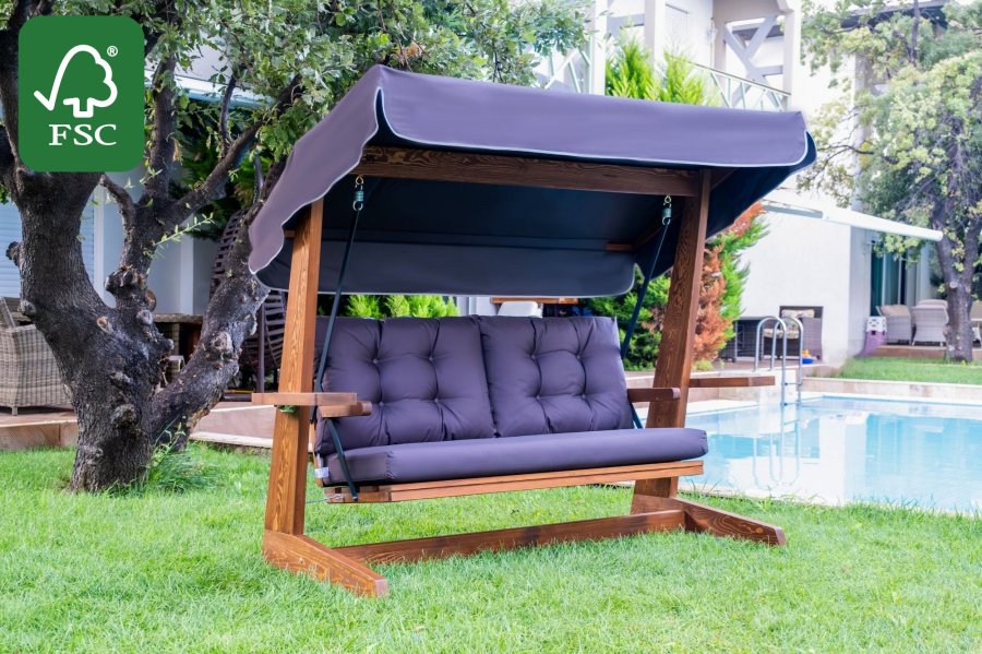 NORDVRK Viva 2200 utendrs trippelhengesofa - antrasittgrtt polyesterstoff og grantre