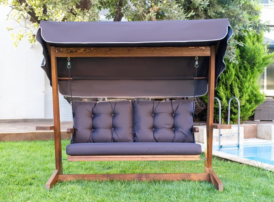 NORDVRK Viva 2200 utendrs trippelhengesofa - antrasittgrtt polyesterstoff og grantre