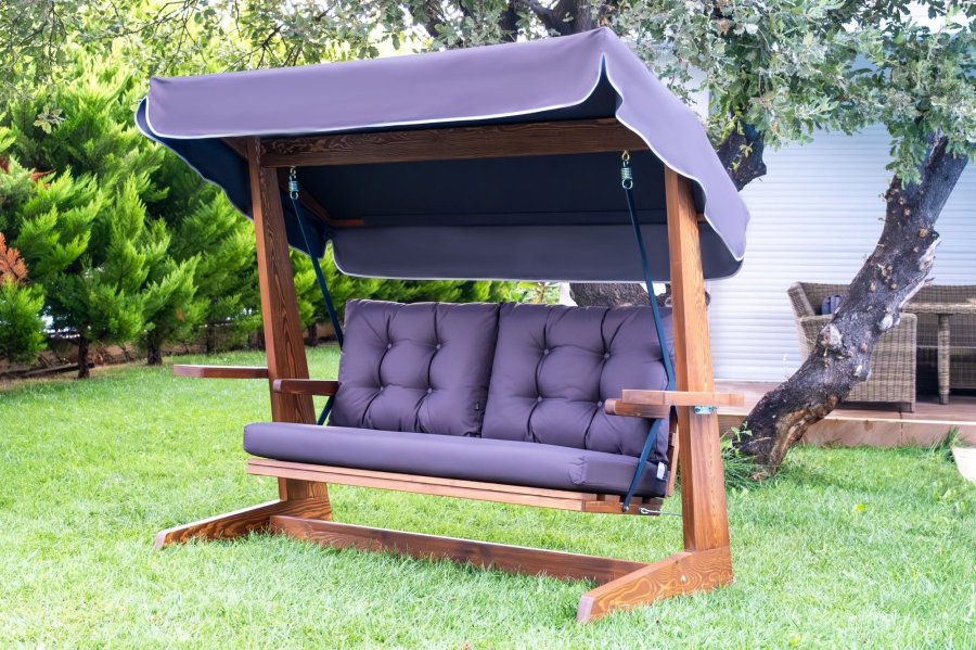 NORDVRK Viva 2200 utendrs trippelhengesofa - antrasittgrtt polyesterstoff og grantre