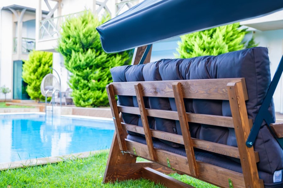 NORDVRK Viva 2200 utendrs trippelhengesofa - antrasittgrtt polyesterstoff og grantre