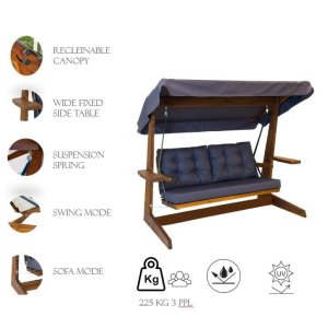 NORDVÄRK Viva 2200 udendrs triple hngesofa - antracitgr polyester stof og grantr