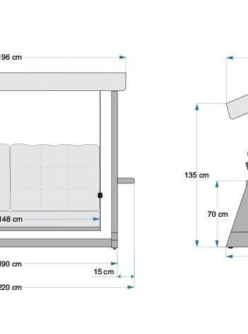 NORDVRK Viva 2200 utendrs trippelhengesofa - antrasittgrtt polyesterstoff og grantre