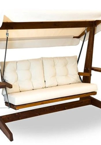 NORDVRK Viva 2200 utendrs trippel hengende sofa - beige polyesterstoff og grantre