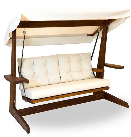 NORDVRK Viva 2200 utendrs trippel hengende sofa - beige polyesterstoff og grantre