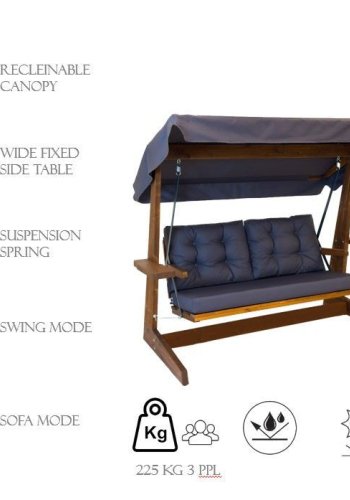 NORDVRK Viva 2200 utendrs trippel hengende sofa - beige polyesterstoff og grantre